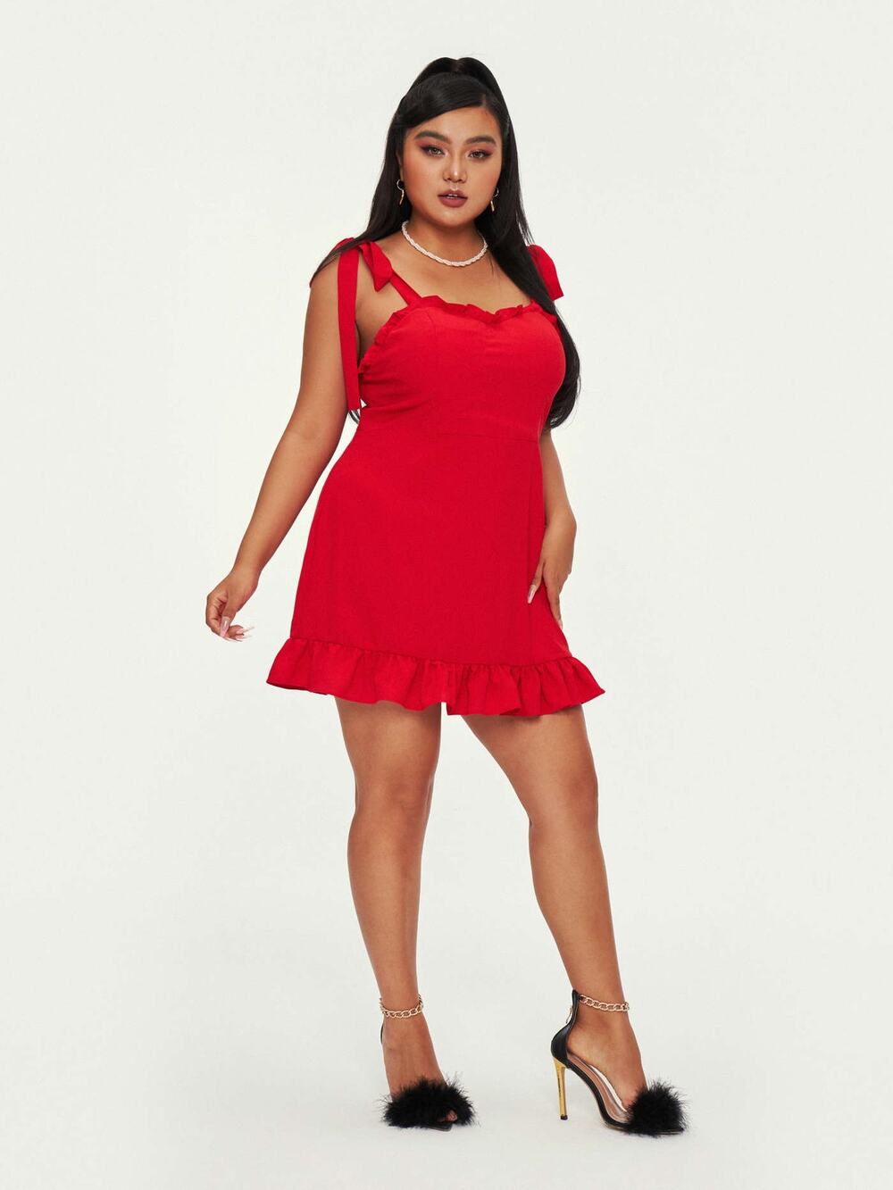 Cider Tie Sleeve Ruffle Hem Dress Size 1XL Red